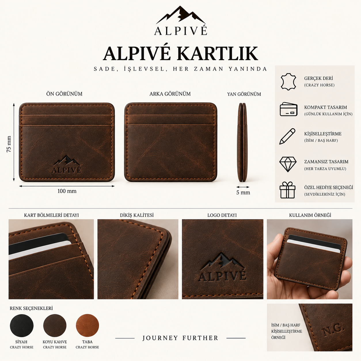 ALPIVÉ klasik deri kartlık ürün detayları