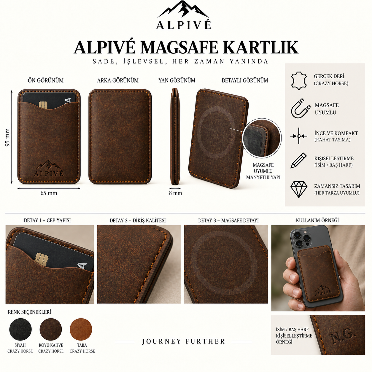 ALPIVÉ MagSafe deri kartlık ürün detayları
