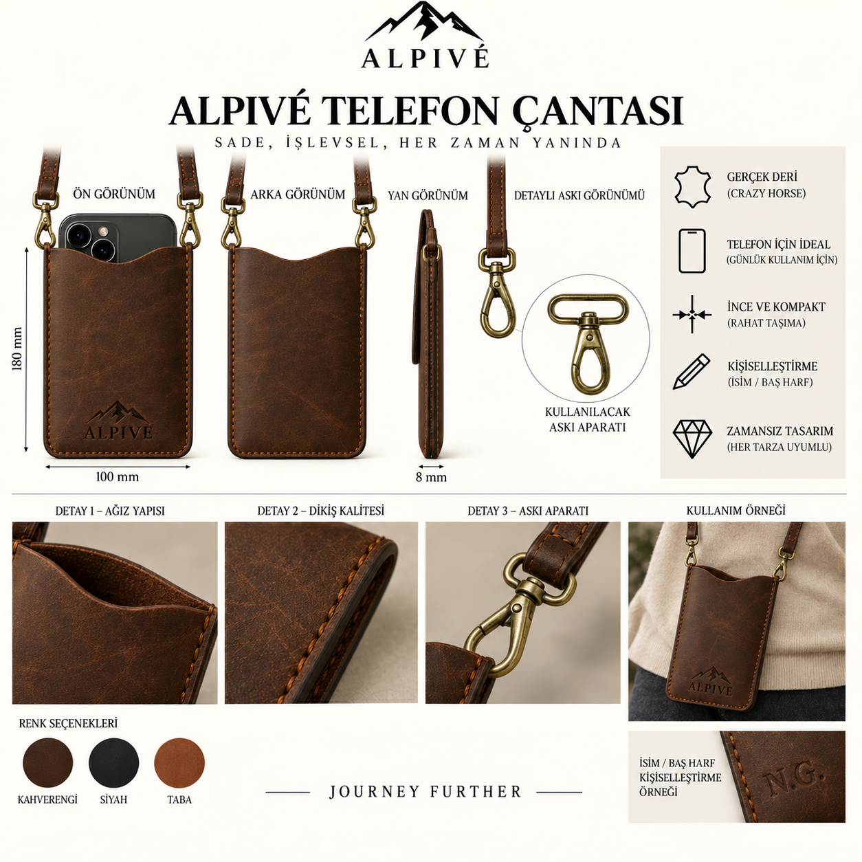 ALPIVÉ deri telefon çantası ürün detayları