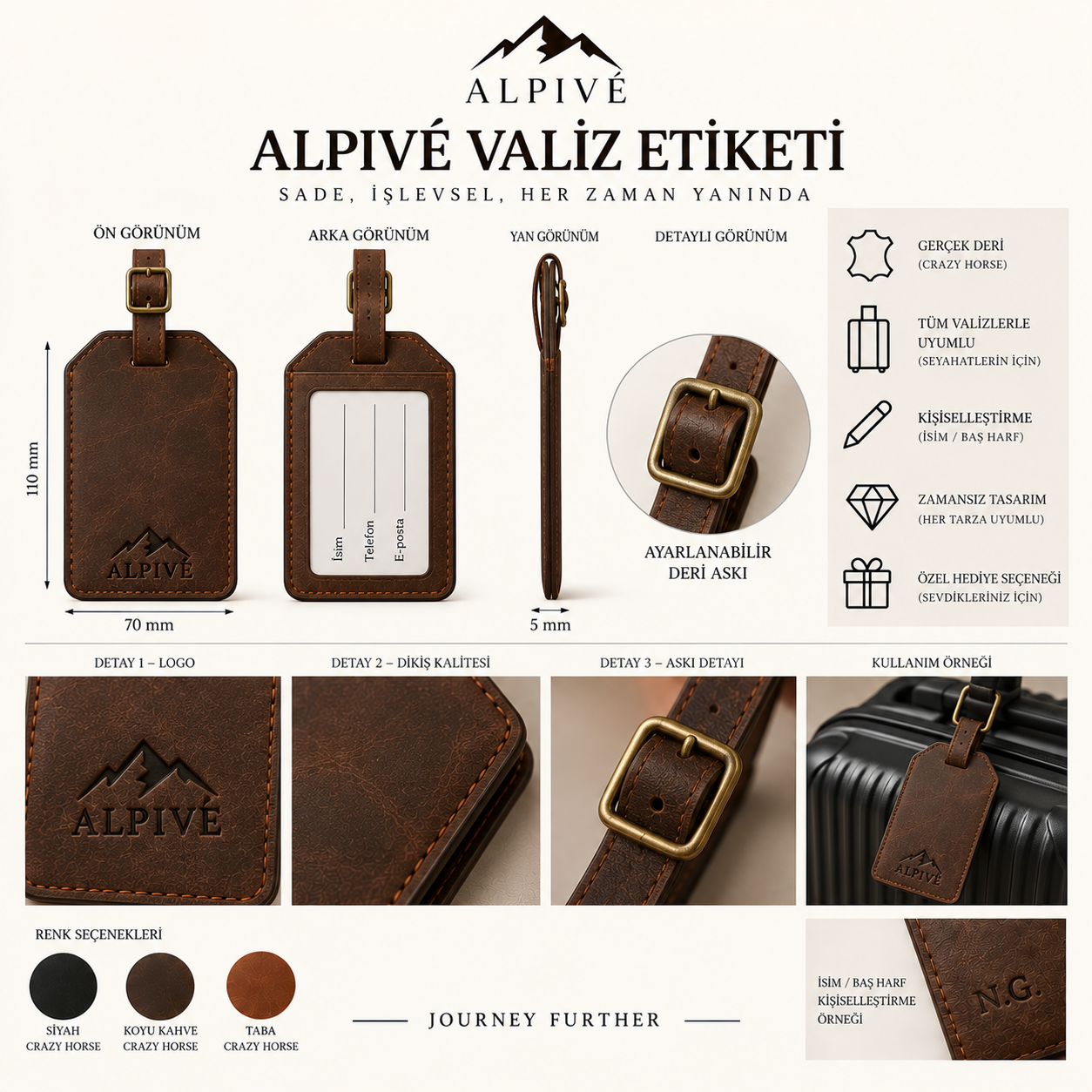 ALPIVÉ kişiye özel deri valiz etiketi
